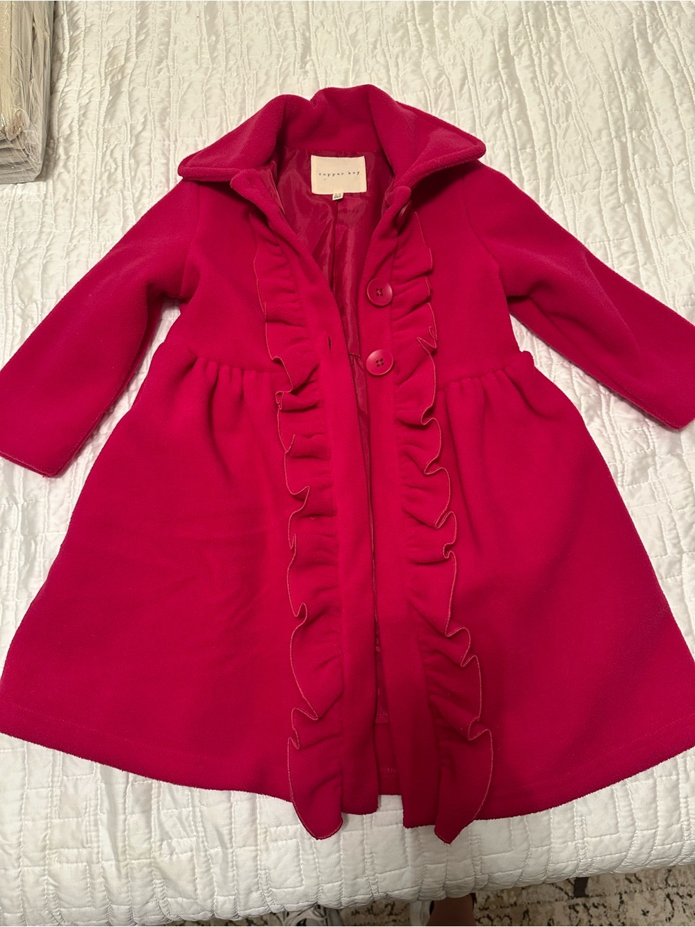 Copper Key toddler Girls' Ruffle Front Pea Coat - Hot Pink